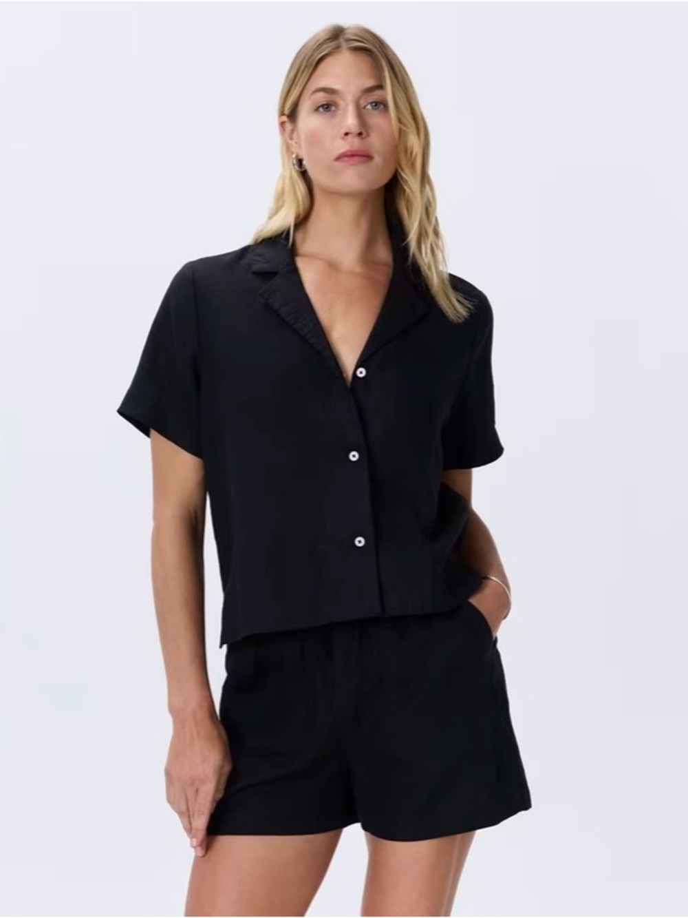 Quince European Linen Short Sleeve Shirt, Black, S